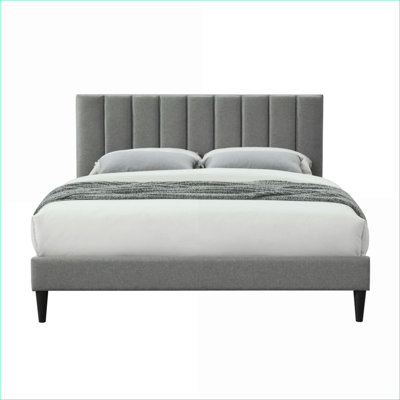Lit plateforme simple tapissier en polyester avec charge USB, gris pour chambre d'amis et amp; Location