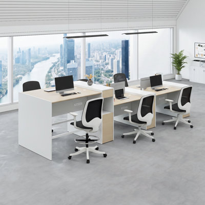 Okeysen 6 Person Multi-Height Workstation Modular Attachable Office Desks & 6 BIFMA-Certified Office Chairs Set