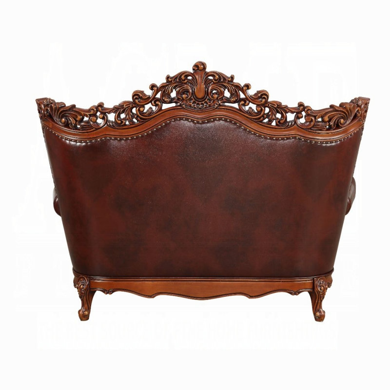 Causeuse en cuir fleur de cerisier transitionnel Equipa avec capitonnage et bordure à volutes