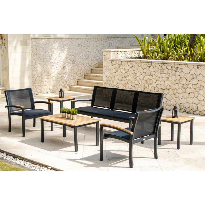SoHo 40" Rectangle Teak Aluminum Outdoor Coffee Table, Black