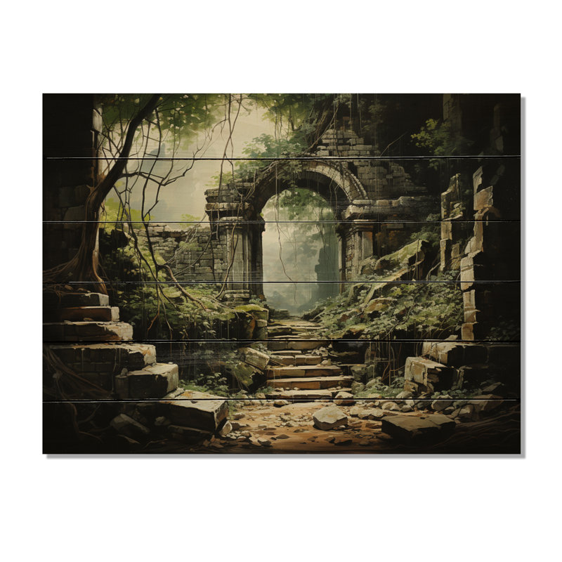 Keatan, Thaïlande, ruines antiques II, sur bois, H 24 po x l 32 po x P 0,78 po