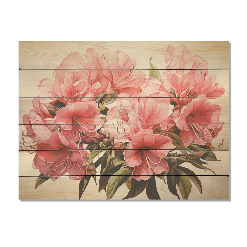 Rhododendron, rêve minimaliste - Art sur bois de rhododendron sur bois de pin naturel, H 24 po x l 32 po