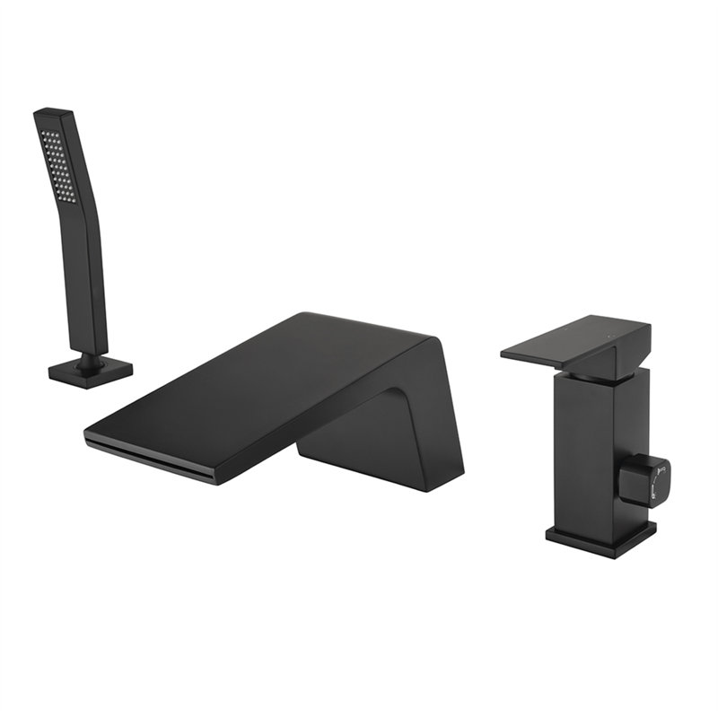1 Handle Deck Waterfall Faucet with Diverter, Matte Black