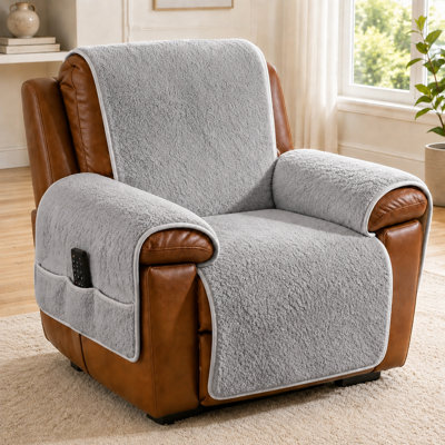 Ensemble de protection pour meubles inclinables en Sherpa Plush avec envers antidérapant, housses d'accoudoirs et poches latérales pour chaise, causeuse et canapé à 3 places