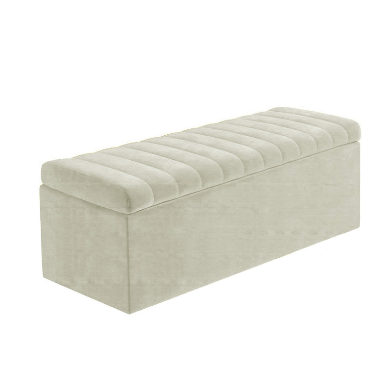Safar Large Naples Ottoman Storage Box – Multi- Functional Striped Upholstered Blanket Box, 40cm H x 180cm W x 40cm D, Cream