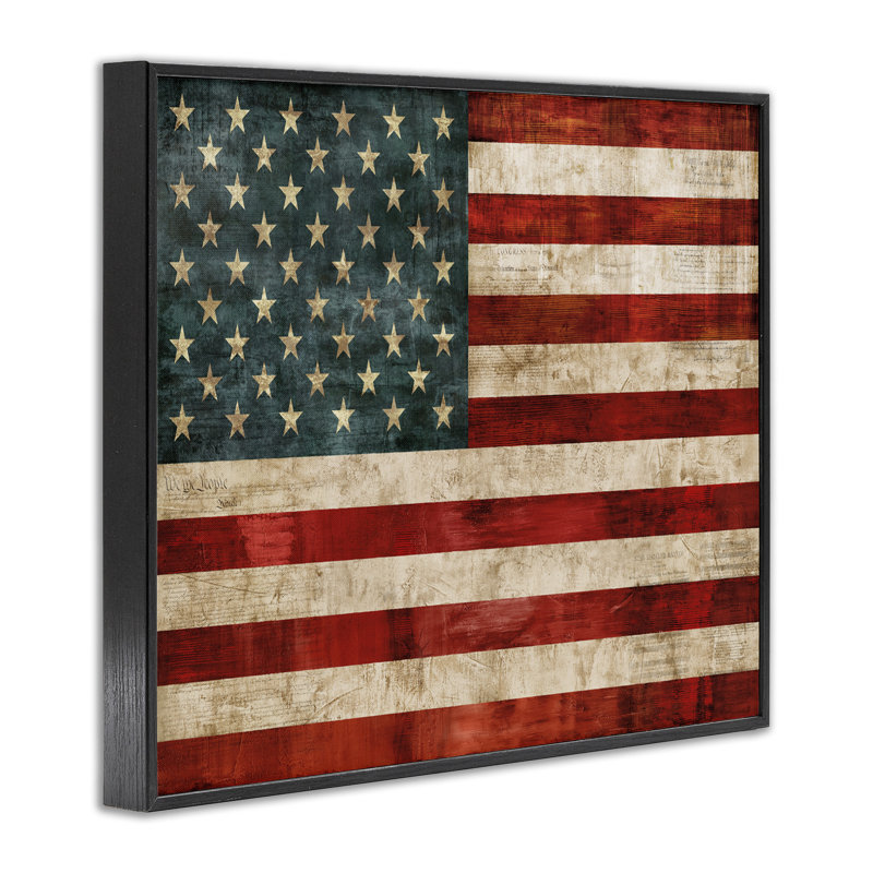 «US American Flag Wood Designed» par Luke Wilson, impression sur bois, Giclée encadrée noir minuit, H 11 po x l 14 po