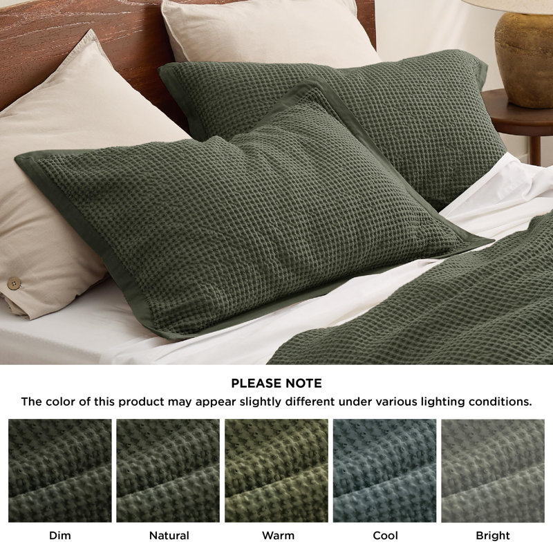 Essential Collection 100% Cotton Waffle Weave Duvet Cover Set, Oversized King Duvet Cover + 2 King Shams, Olive Green