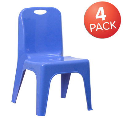 Chaise d'école empilable en plastique Goddard avec poignée de transport et siège de 11 po de hauteur