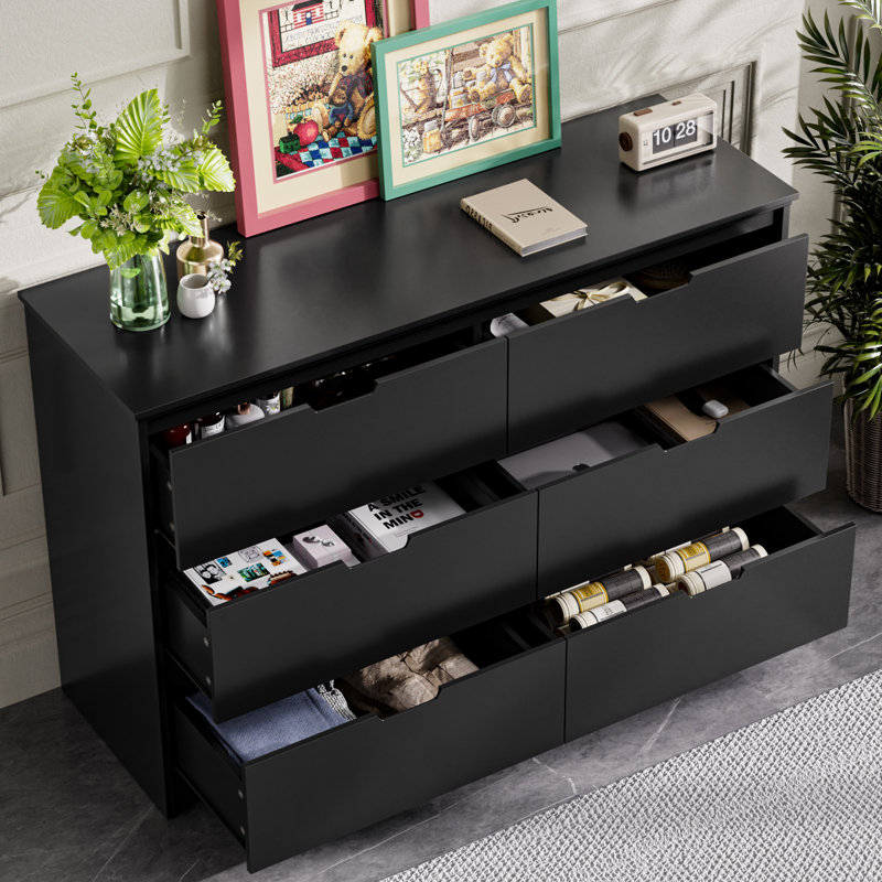 Commode 6 tiroirs Winston Porter, Noir, noir, noir, noir