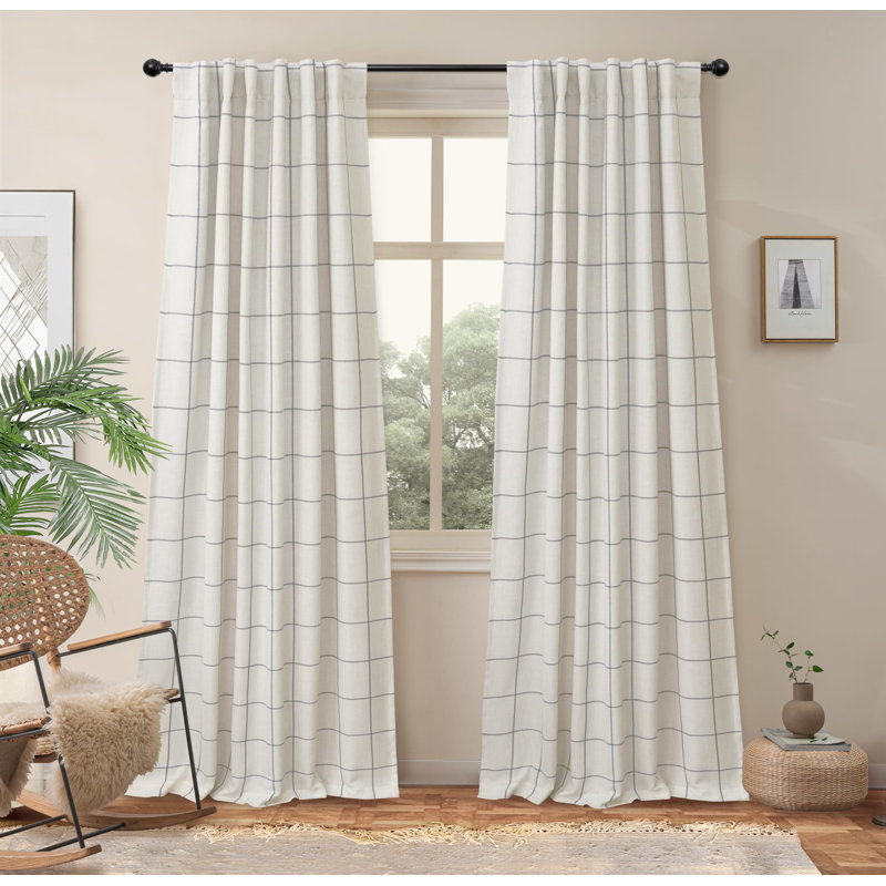 Rideaux en lin naturel occultant 100% Goffredo pour chambre à coucher Double couche Drape Farmhouse, Gris/beige