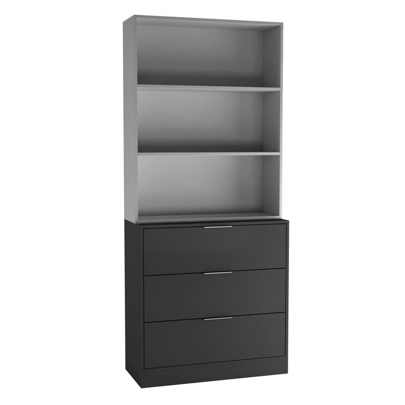 Ophe 180cm H x 60cm W Solid Wood Standard Bookcase, Black/Grey, (3 Shelves) 180cm H x 60cm W x 35cm D