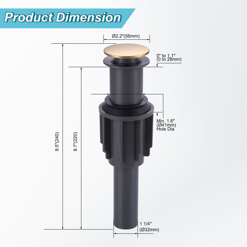 Pop-Up Drain Without Overflow In Brushed Nickel, Brushed Gold