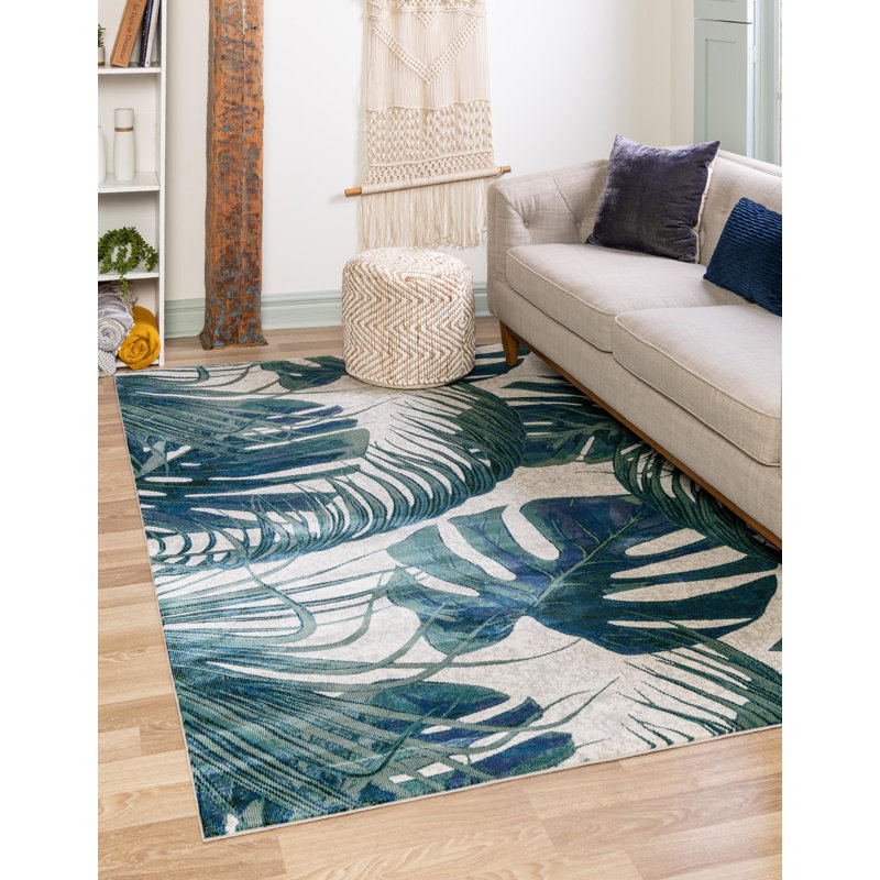Tapis champêtre et floral de couleur neutre vert, Rectangle 7 pi 10 po x 10 pi