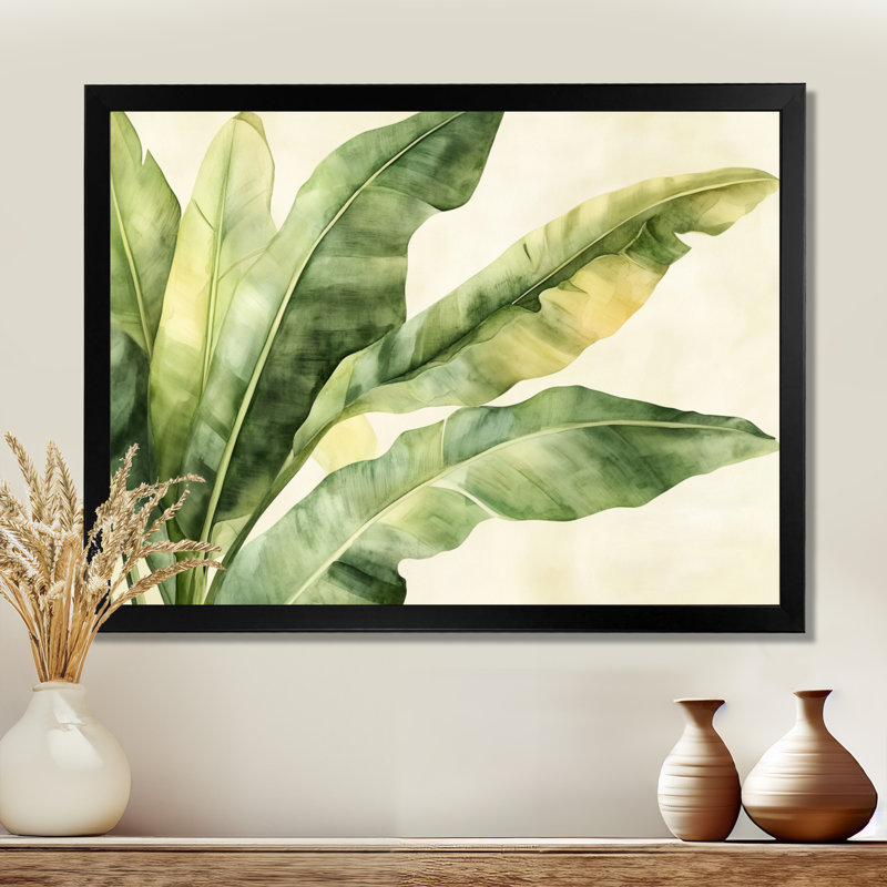 Calme à la feuille de bananier - Tableau encadré tropical, H 24 po x l 32 po, Cadre photo noir