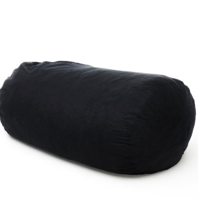 Fauteuil à billes 6,5 pi en suède noir avec design cylindrique - Une vie confortable. Fermeture à glissière amovible. Rembourrage en mousse. 70 po de profondeur, 45 po de largeur, 33 po de hauteur, 53 lb de style moderne pour le confort. Fermeture à glissière, rembourré