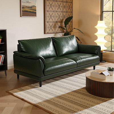 Green Genuine Leather Standard Sofa cushion Loveseat