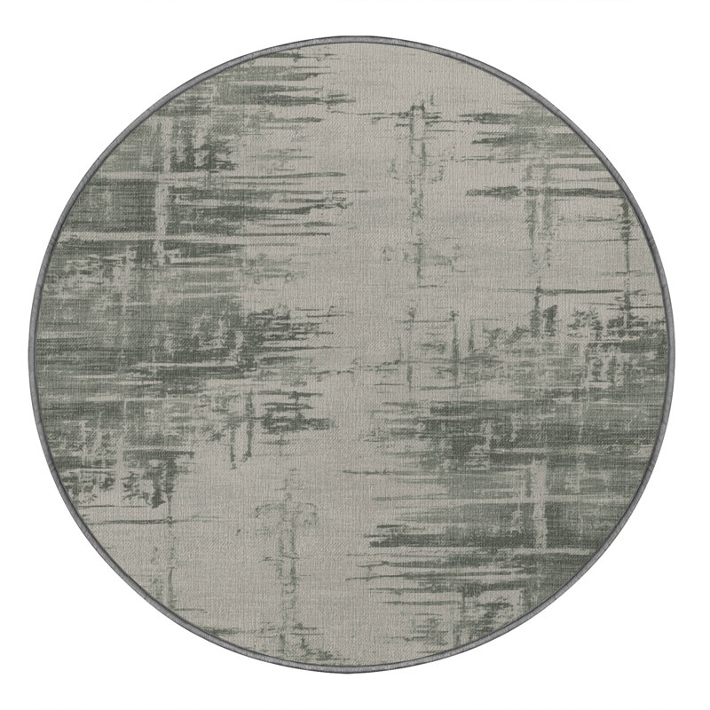 Machine Washable Abstract Gray Area Rug, Round 7'