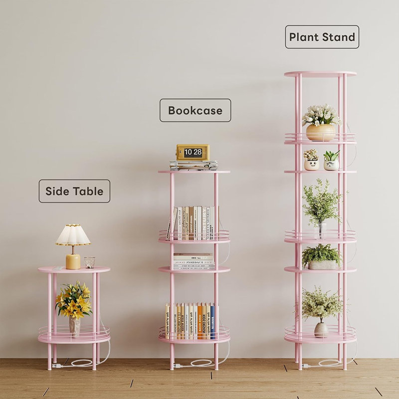 Table d'appoint rose avec station de charge, tables d'appoint de salon, table de chevet avec ports et prises USB, table de bout pour petits espaces, salon, chambre à coucher, chambre de bébé, (1pc, rose)
