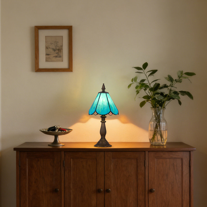 1 - Light7 inch blue-green Tiffany Table Lamp,Handcrafts Stained Glass Style Table Light, Blue/Green