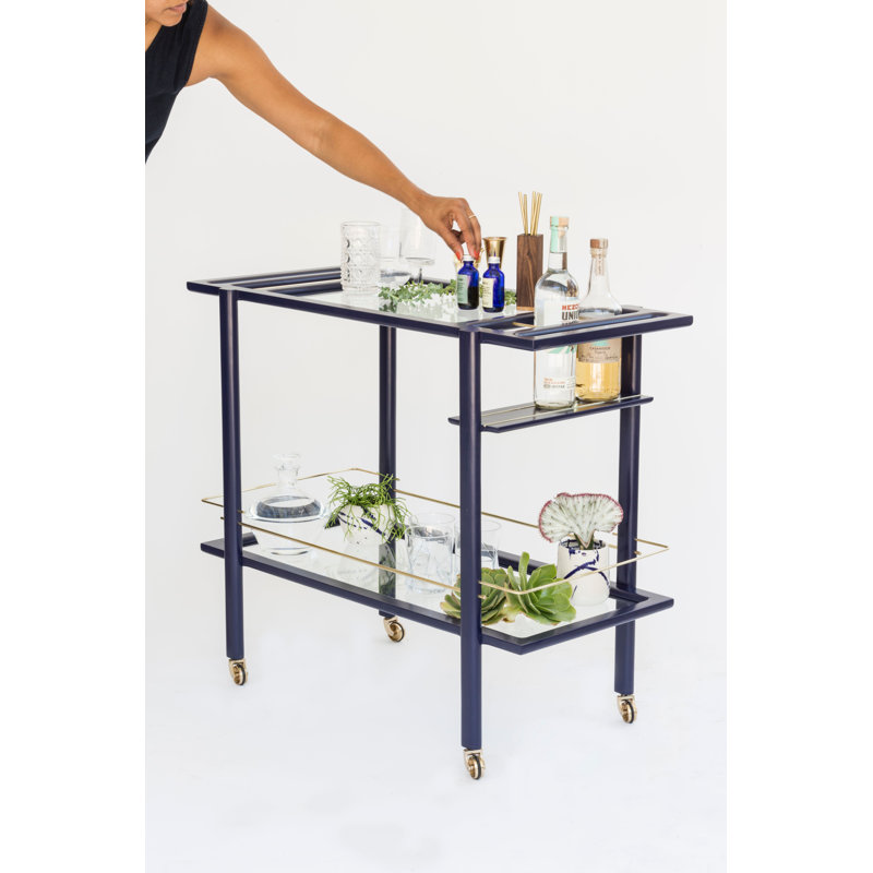 Bar Cart, Laquered Indigo/Brass