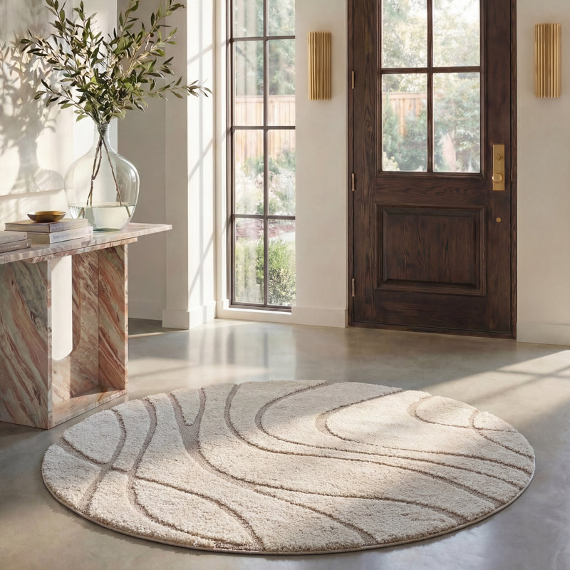 Tapis crème / beige Ashal, Rond 6 pi 7 po, Cream/Beige