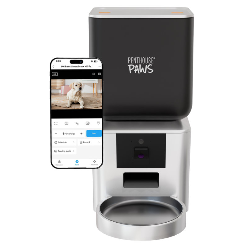 Penthouse Paws® Smart Maxx HD Automatic Dog Feeder with Wi-Fi Camera, 7L Capacity, App Control & Voice Recorder – Black