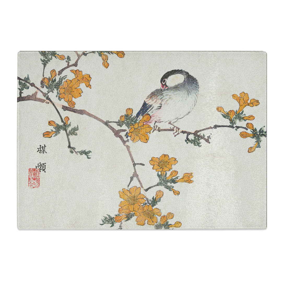 Tempered Glass a Bird in a Blossoming Tree Chopping Board