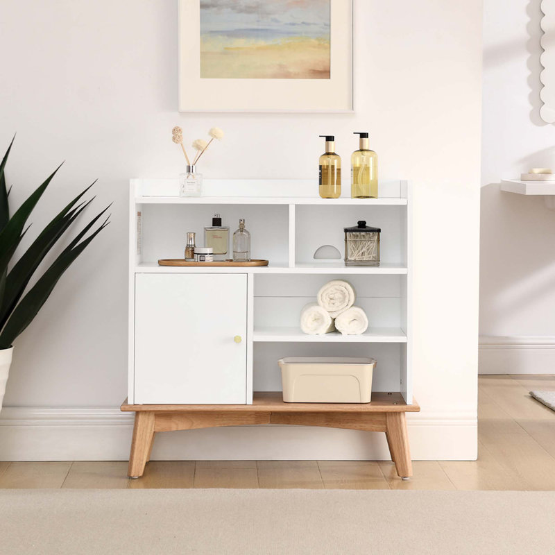 Armoire de rangement de couleur assortie avec base et pieds en bois massif, armoire de plancher