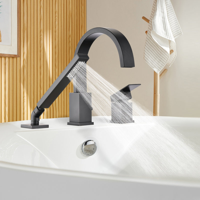 Robinet de baignoire romaine à 1 poignée avec inverseur et douchette, Noir