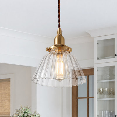 Vintage Clear Pleated Glass Bell Pendant Lighting