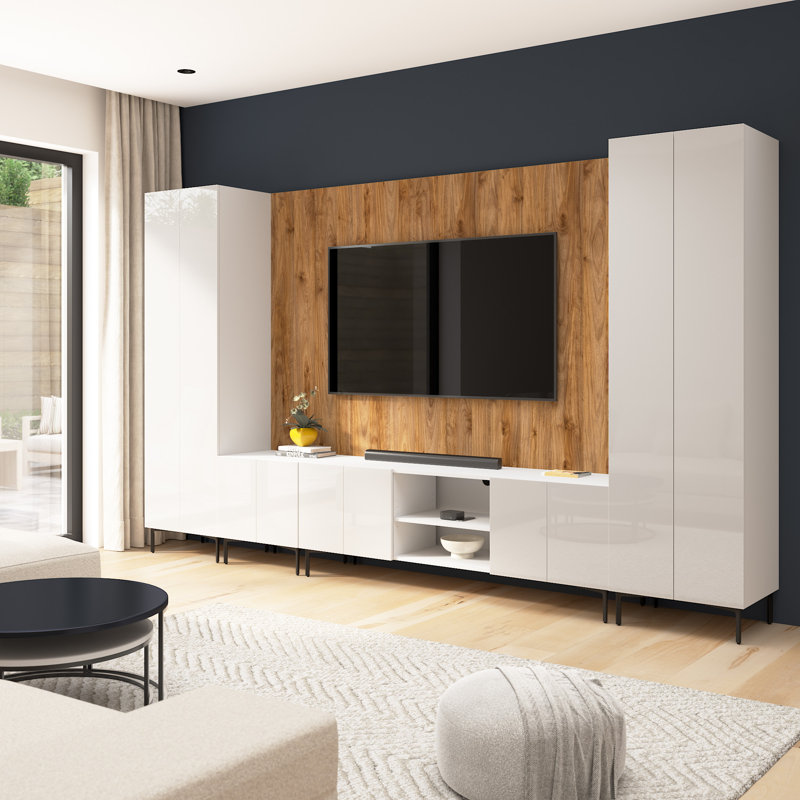 Meuble audio-vidéo modulaire de 141 W avec meuble télé, armoire, grands armoires de rangement et grand panneau mural