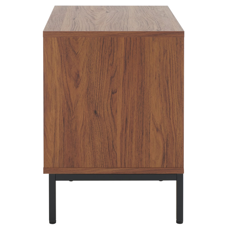 Walnut and Black Modern 2 Drawer Nightstand with Fluted Detail
