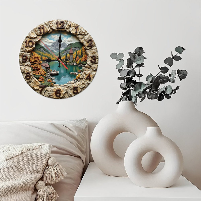 Stone Lake House Autumn Mountain Wall Clock