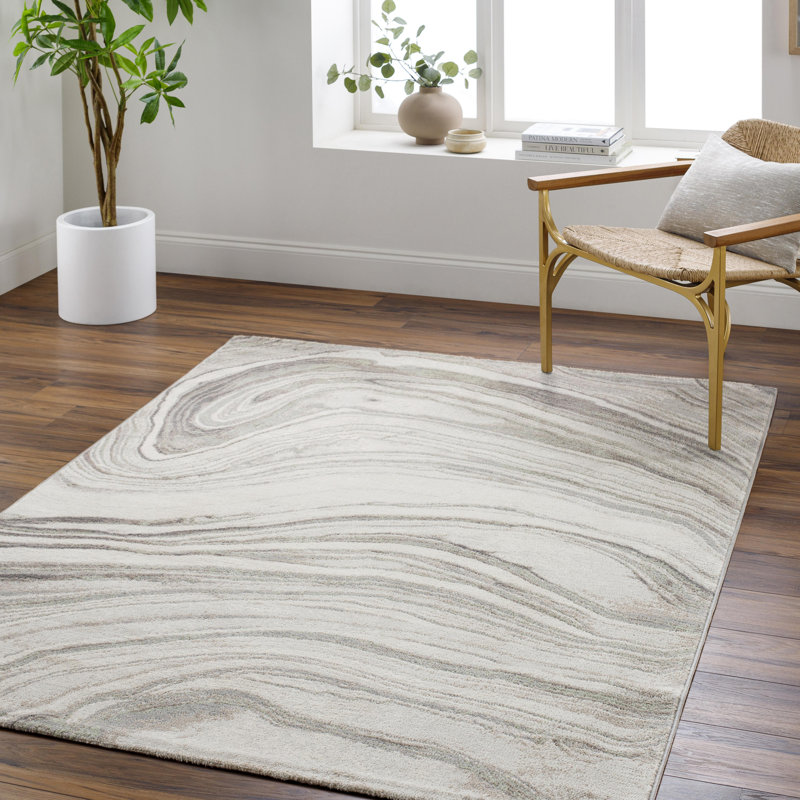 Rectangle Cahla Machine Woven Polypropylene Area Rug in Cream, Rectangle 5'3" x 7'1"