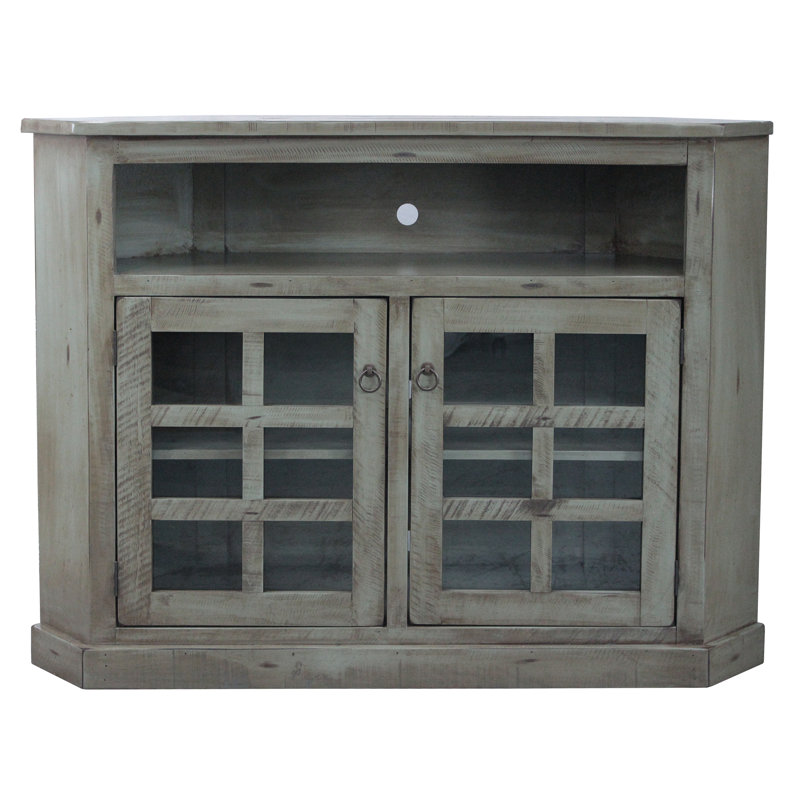 Roisin Unfinished Corner TV Stand for TVs up to 65", Rustic Light Blue