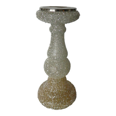 Beaded Candle Holder - 12" - Silver