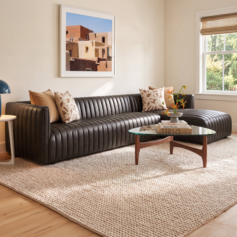 Brandt Upholstered L-Shaped Sectional, Deacon Wolf Genuine Leather, Right Hand Facing, 26.5" H x 126" W x 64" D