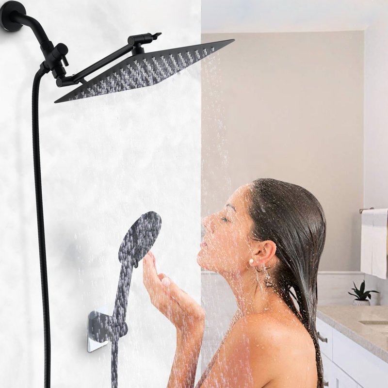 Pomme de douche en acier inoxydable avec bras de fuite à angle réglable de 10 po à fixation murale, Noir mat