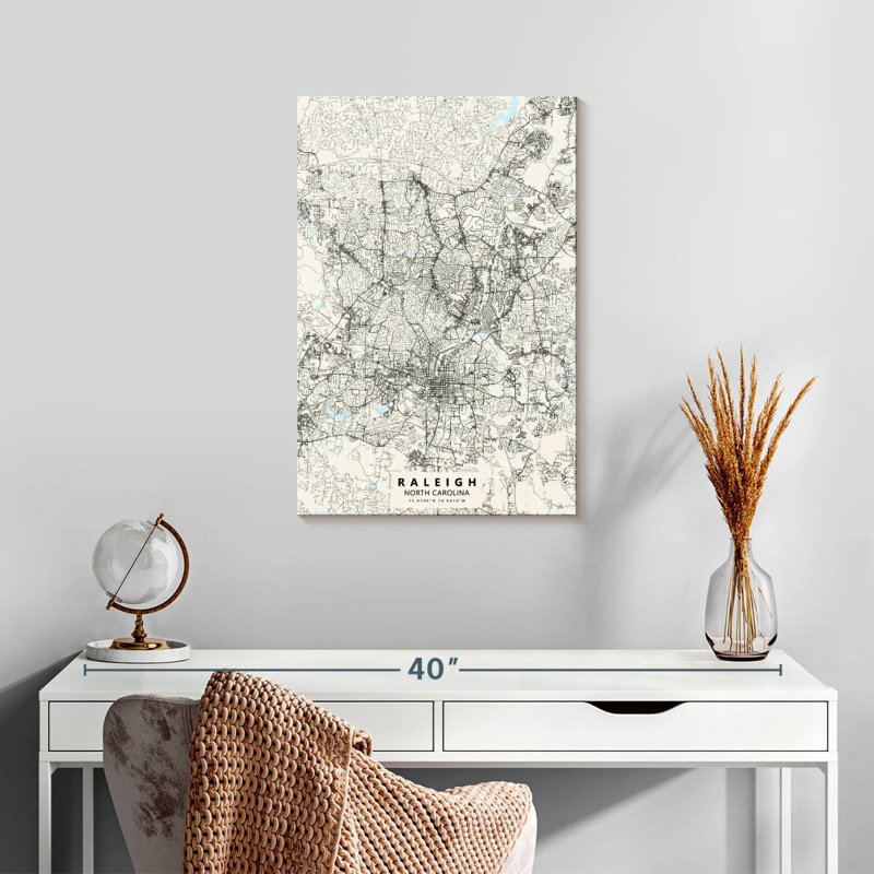 Aliaz White Raleigh Map, 24" H x 16" W