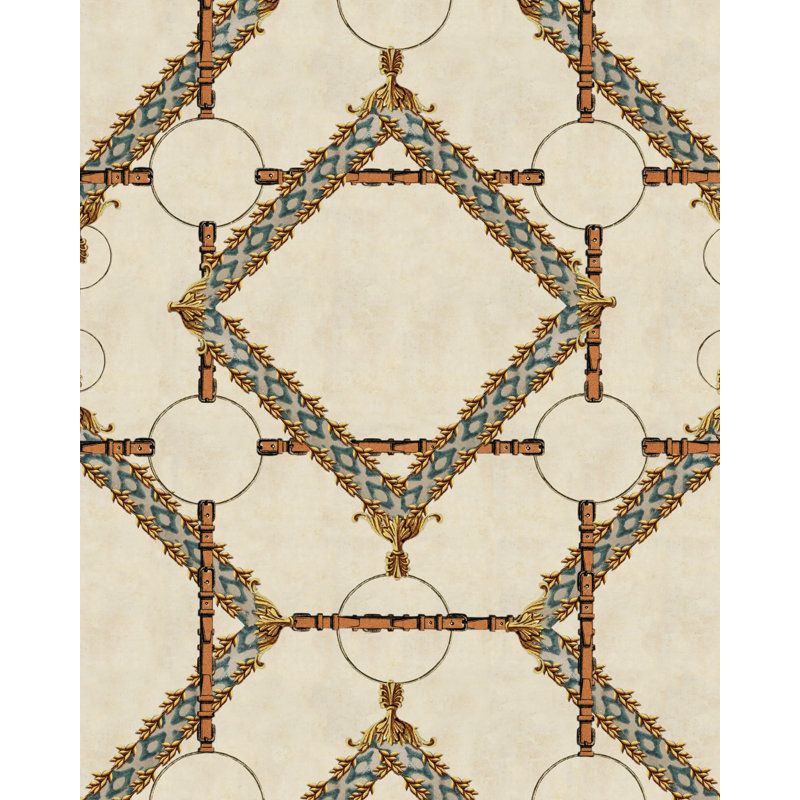 The Derby Geometric Wallpaper Roll, Blue/Brown/Taupe/Yellow