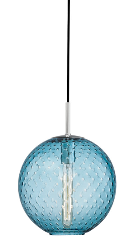 Rousseau 1 Light Pendant, Aged Brass, Blue, 19" H X 16" W X 16" D