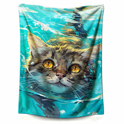 Couverture en flanelle de molleton pour lit, couverture de lit en velours moelleux pour chat sous-marin avec motif décoratif pour toutes saisons, chaude et légère, 50 po x 60 po