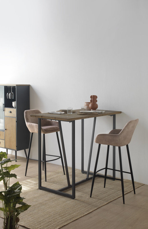 Upholstered Counter Stool with Metal Frame, Beige