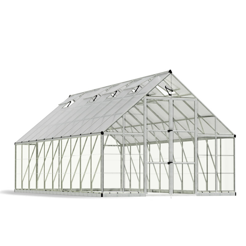 Palram - Canopia Balance 10' W x 20' D Walk-In Hobby Polycarbonate Aluminum Frame Greenhouse Kit with Roof Vents - Silver