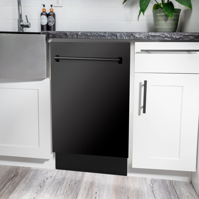 ZLINE 18" Tallac Series 3rd Rack Top Control Dishwasher with Stainless Steel Tub, 51dBa, Black Stainless Steel