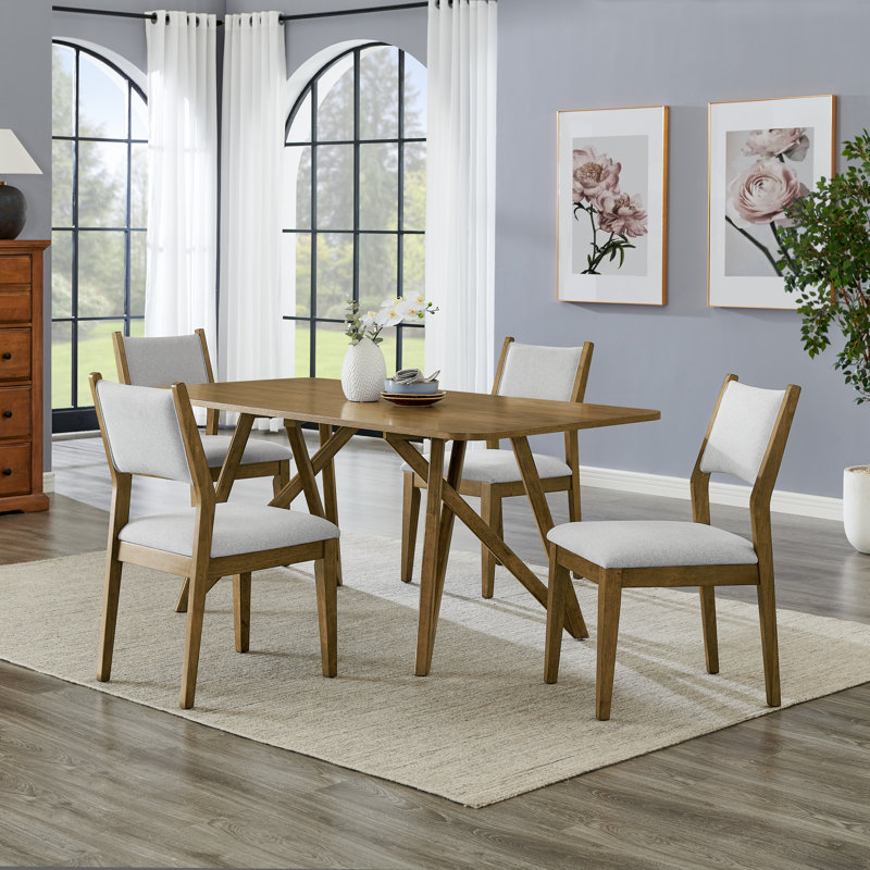 Ensemble de salle à manger Avery, table de salle à manger en trépied avec chaises élégantes, chêne clair, 5