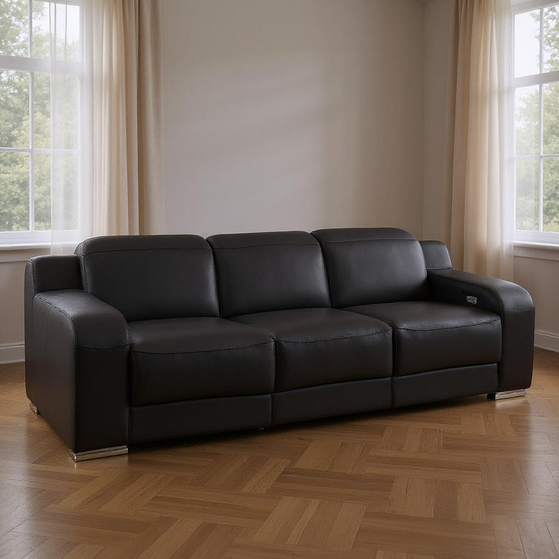 Canapé inclinable Gracie Mills Montclair 103 po en cuir italien noir avec port USB