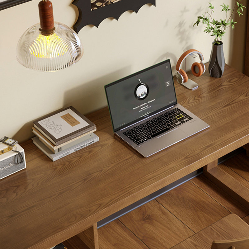 Light-walnut Rectangular Solid Wood desks, 29.53" H x 62.99" W x 23.62" D