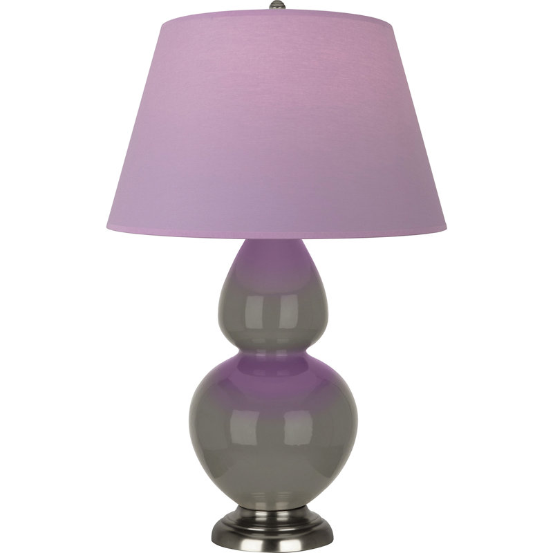 Lampe de table double gourde en céramique, Lavande / prune, Frêne verni / argent antique, Argent argent