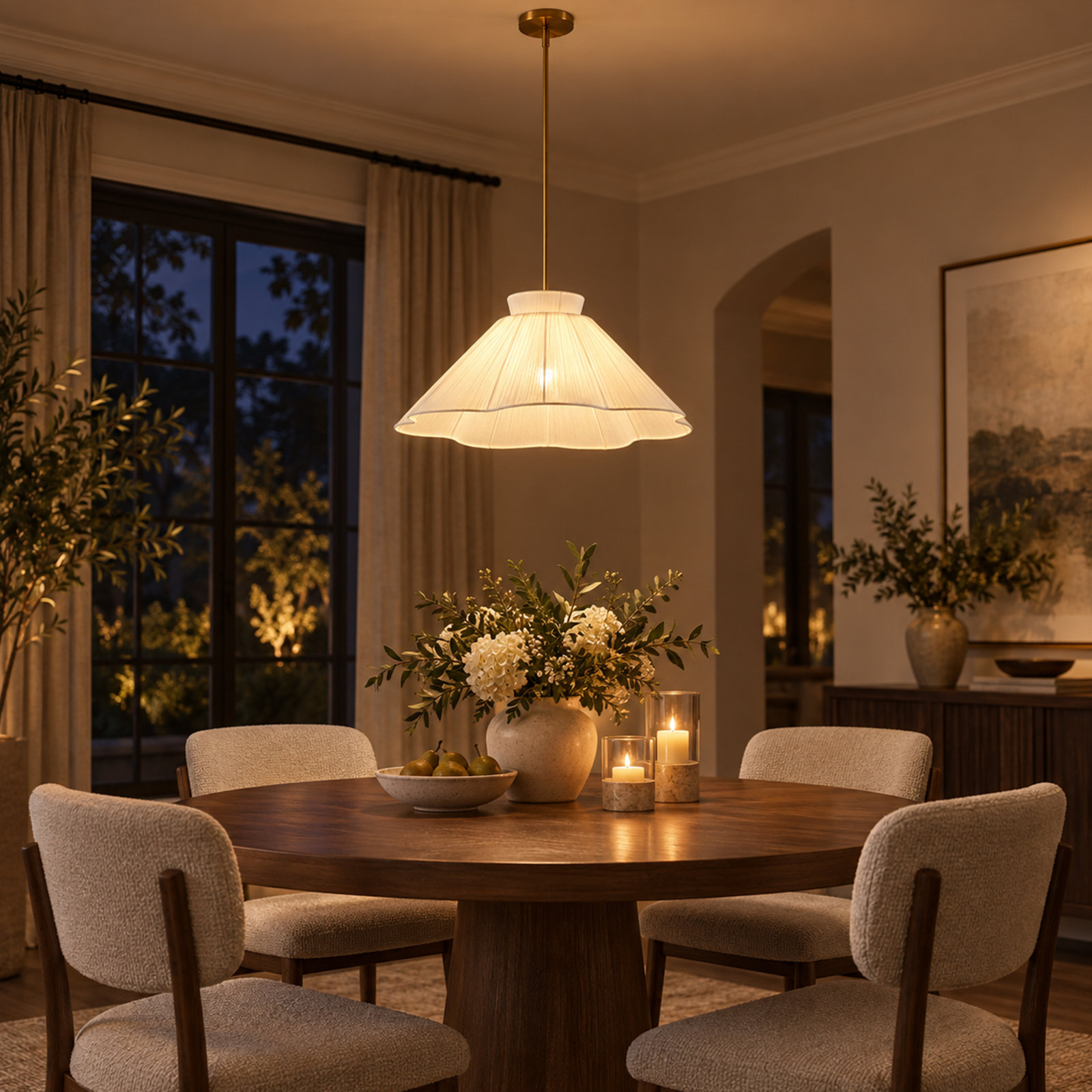 Dimmable Brass Single Light Pendant, Medium